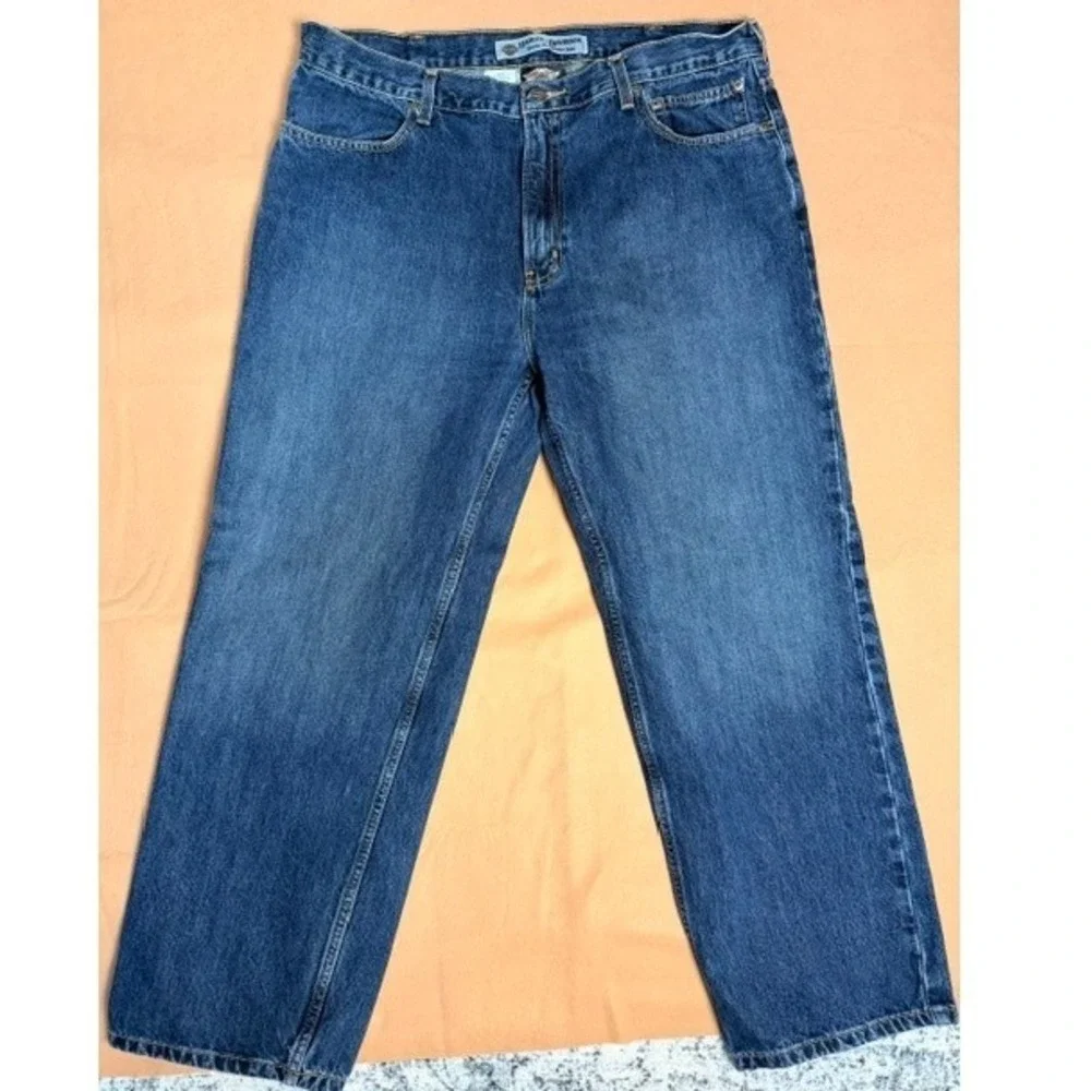 Harley-Davidson Men's Blue Straight Leg Jeans 38x30 100% Cotton USA Biker